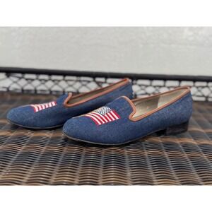 Vintage Ross Hommerson Denim Loafers American Flag Embroidered Slip On Shoes 8.5